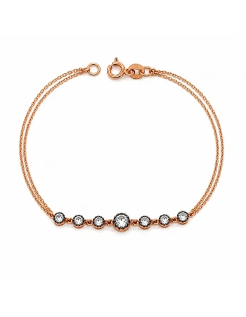 Çift Zincirli Vintage Taşlı Rose Altın Bileklik