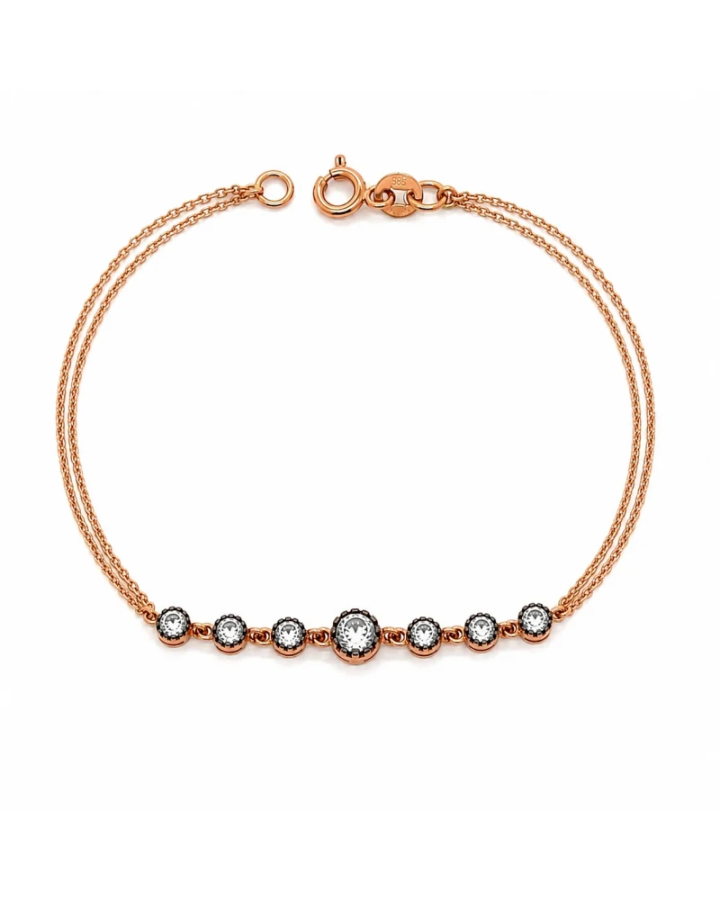 Çift Zincirli Vintage Taşlı Rose Altın Bileklik