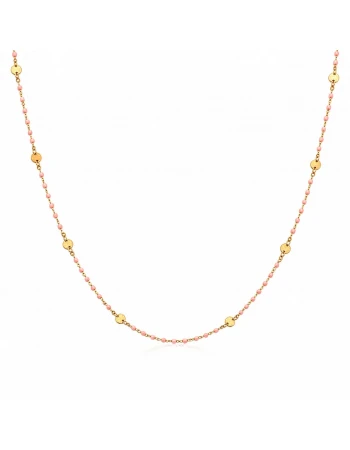 Pembe Boncuklu Pullu Altın Kolye