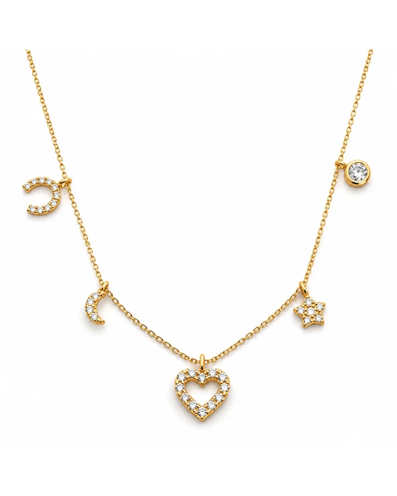 Zirkon Taşlı Sallantılı Charm Kolye