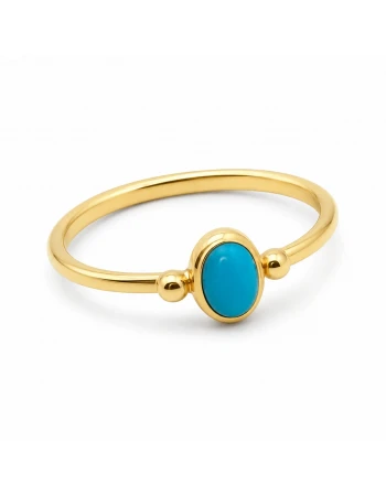 Oval Firuze Taşlı Minimalist Altın Yüzük